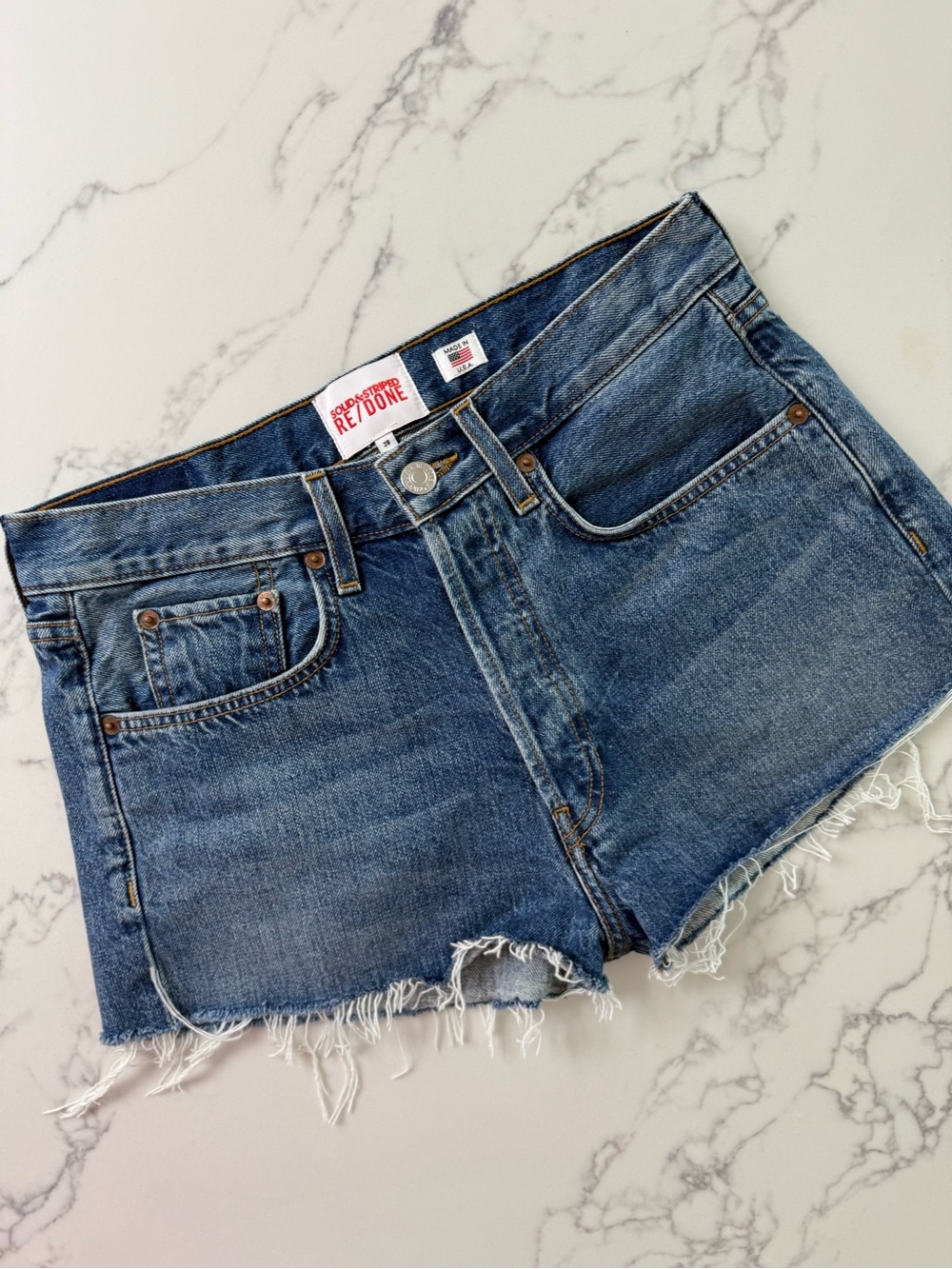 RE/DONE x Solid & Striped Cutoff Denim Shorts - Medium Wash - Size 28